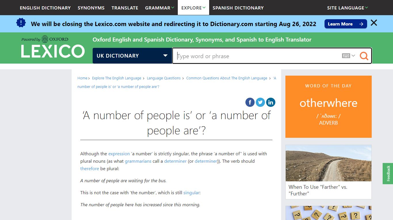 ‘A number of people is’ or ‘a number of people are’? - Lexico