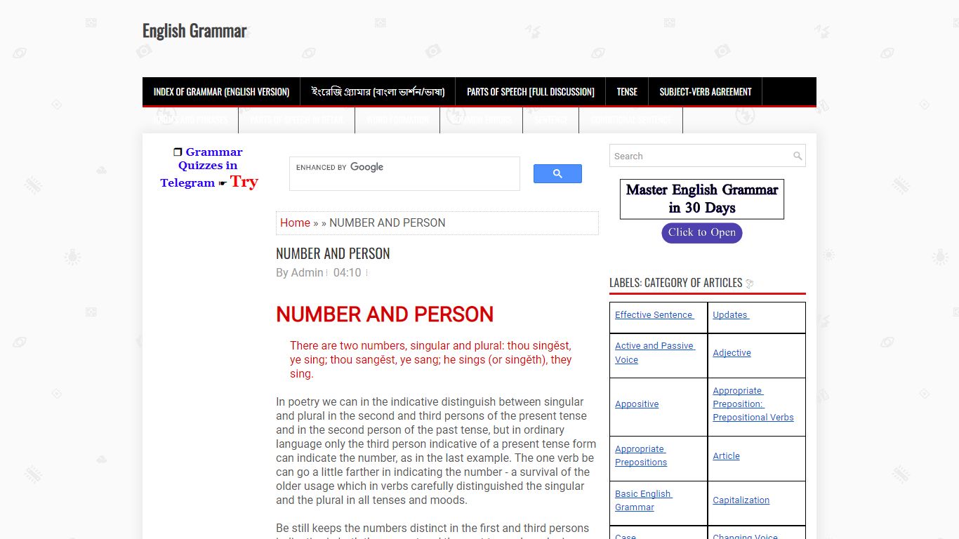 NUMBER AND PERSON ~ English Grammar